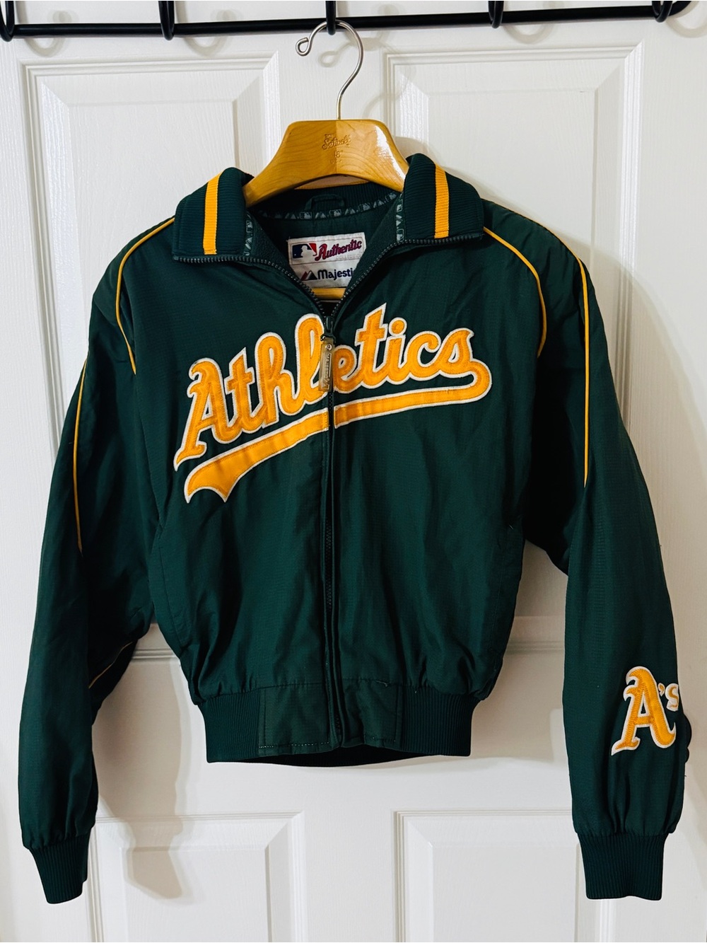 Majestic Green and Yellow Oakland Athletics Puffer Jacket